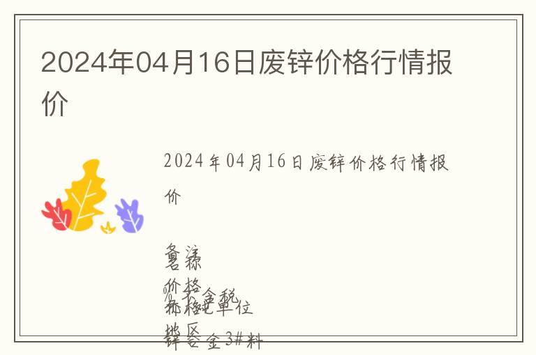 2024年04月16日廢鋅價格行情報價