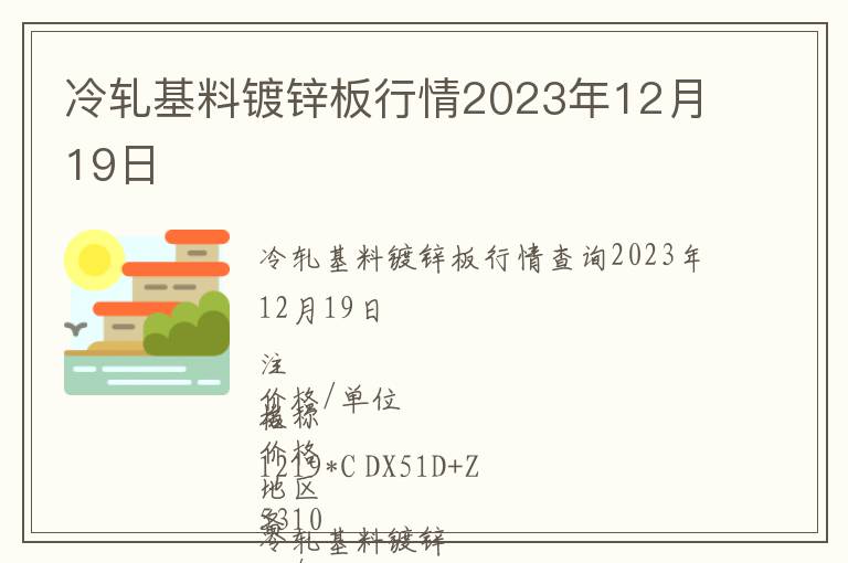 冷軋基料鍍鋅板行情2023年12月19日