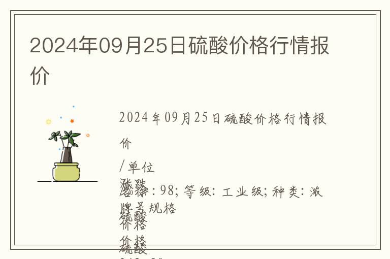 2024年09月25日硫酸價格行情報價