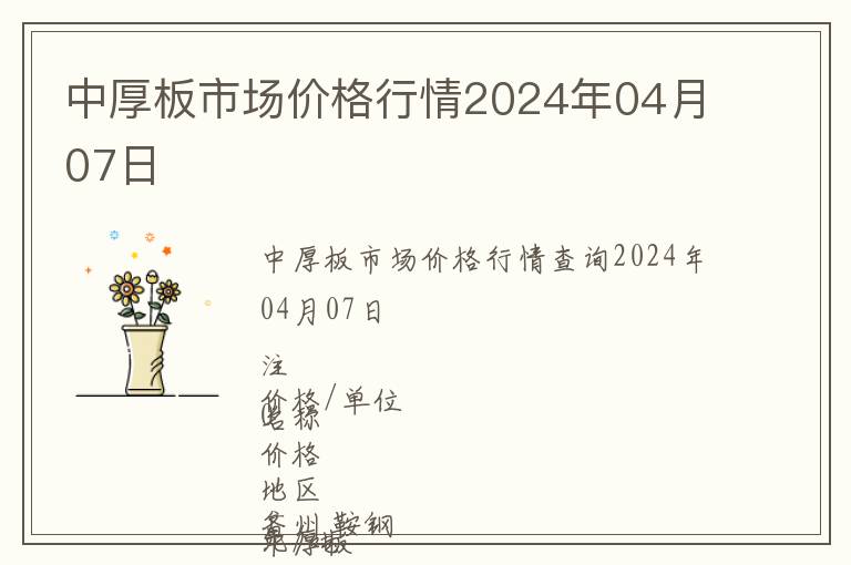 中厚板市場價格行情2024年04月07日