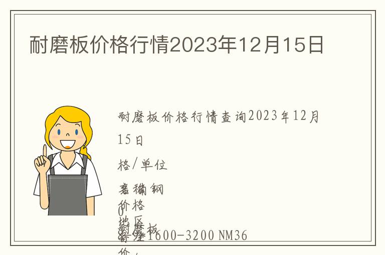 耐磨板價格行情2023年12月15日