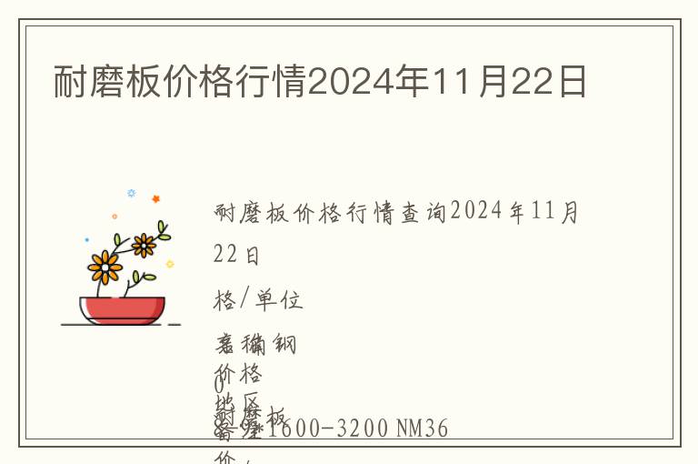 耐磨板價格行情2024年11月22日