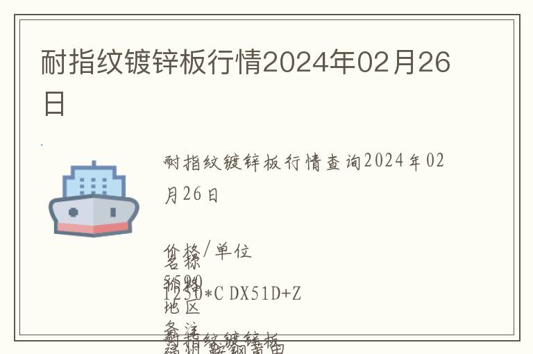 耐指紋鍍鋅板行情2024年02月26日