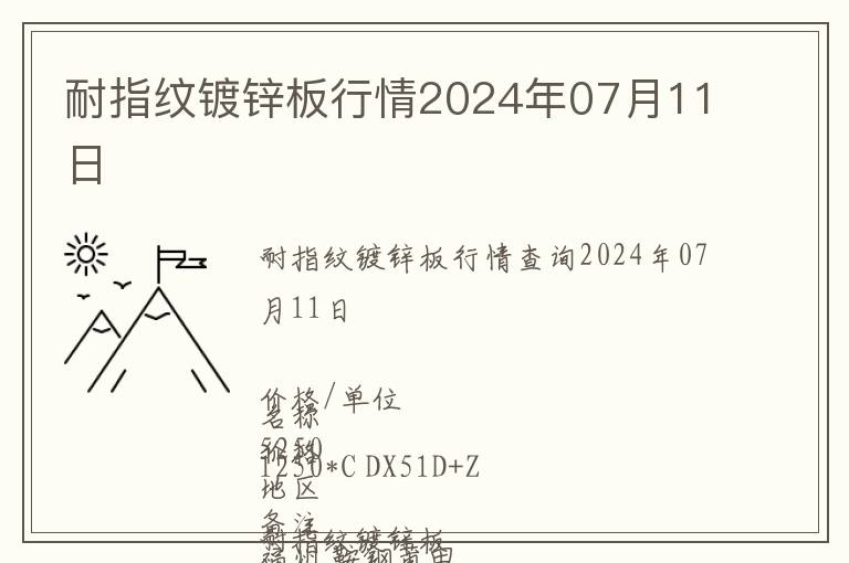 耐指紋鍍鋅板行情2024年07月11日