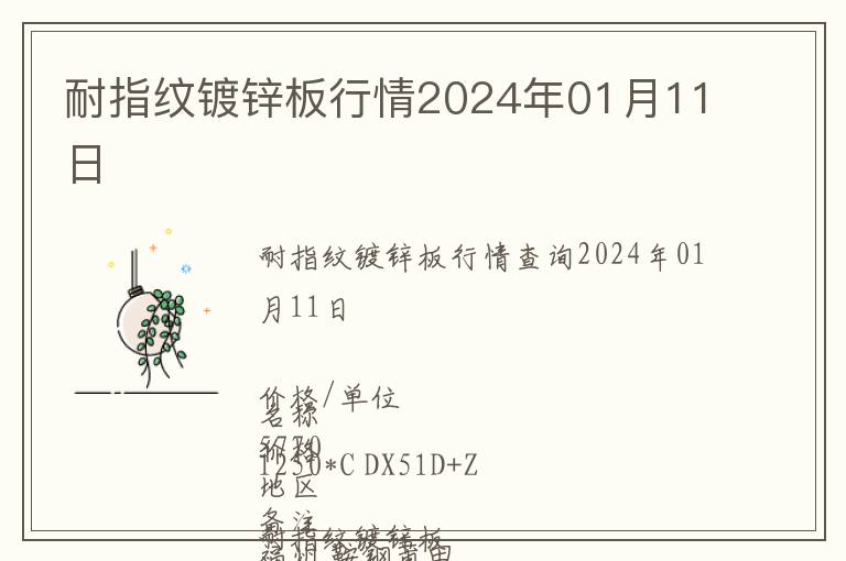 耐指紋鍍鋅板行情2024年01月11日