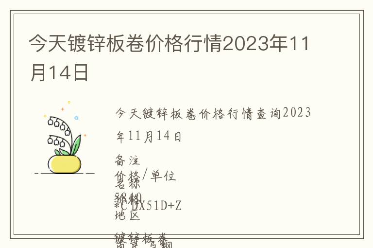 今天鍍鋅板卷價格行情2023年11月14日