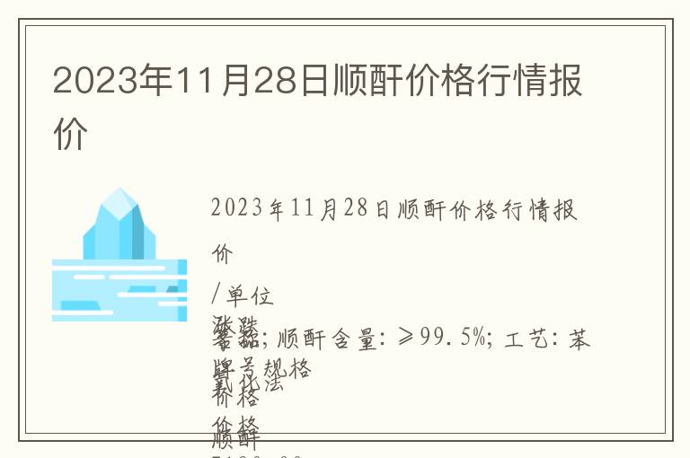 2023年11月28日順酐價格行情報價