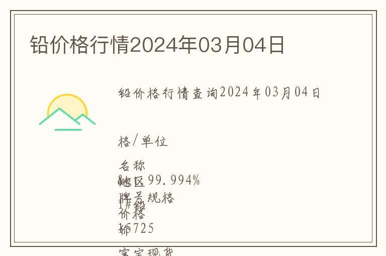 鉛價格行情2024年03月04日