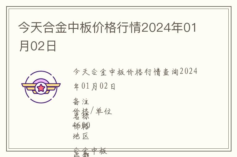 今天合金中板價格行情2024年01月02日