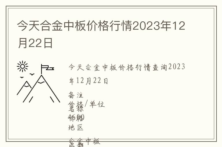 今天合金中板價格行情2023年12月22日