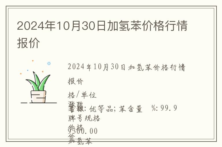 2024年10月30日加氫苯價格行情報價